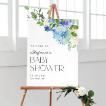 Modern Blue Hydrangeas Baby Shower Collection