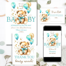 Bearly wait teddy bear baby shower teal gold