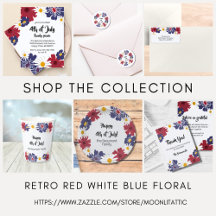 Fourth of July 4th Retro Red White and Blue Floral