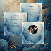 blue white Dreamy coastal marble ink wedding suite
