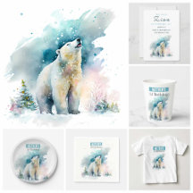 Winter Watercolor Polar Bear - Birthday Party