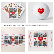 Sports Games Photo Collage Heart Pattern White BKD