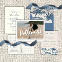Coastal Toile Pattern Dusty Blue Wedding