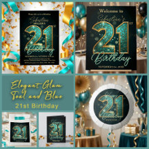 Elegant Glam Teal and Gold 21st Birthday Party