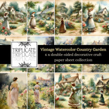 Vintage Watercolor Country Garden Scrapbook Paper
