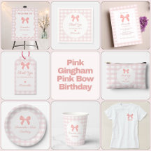 Pink Gingham Pink Bow Birthday Party Theme