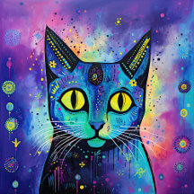 Cute Funny Kitty Cat Mixed Media Animal Pet 