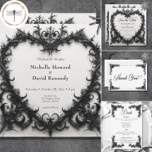 Gothic Black & White Filigree Heart Wedding