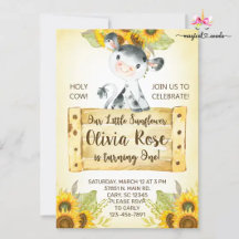 Baby cow and sunflowers girl 1st birthday theme.