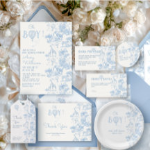 Oh Boy Blue Toile Safari Animal Baby Shower