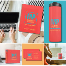 Monogram Logo - Coral Red Turquoise & Yellow