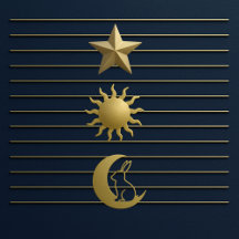 Gold Star, Sun, Moon on Navy Blue 