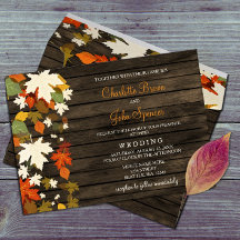 Fall leaves Rustic Barn Wood Fall Wedding Invites 