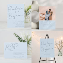 Soft Blue Handwritten Script Aesthetic Wedding