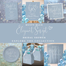 Dusty Blue Elegant Script Bridal Shower Suite