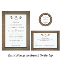 Rustic Monogram Branch On Burlap Wedding