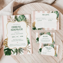 Retro pink stripes palm tropical bridal shower
