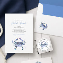 Watercolor Blue Crab Beach Bridal Shower Theme