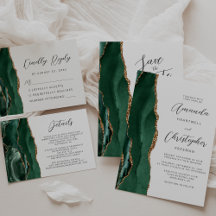 Agate Emerald Green Gold Script Wedding Suite