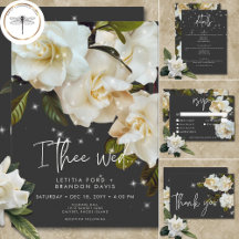 Modern White Gardenias on Black Sparkle Wedding