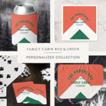 Retro Family Cabin Personalized Name Red & Green