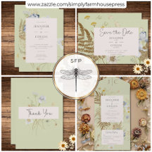 Wildflowers on Light Sage Wedding Suite Cards