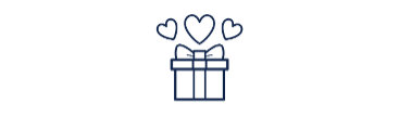 An illustration of a wrapped gift box, with hearts above it, representing Zazzle's "100% Love It Guarantee.”