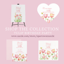 Pink and Coral Watercolor Floral Tulips Birthday