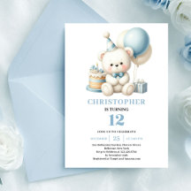 Cute teddy bear with balloons boy birthday 49B