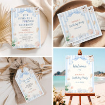 Summer Seashell Blue White Stripes Birthday