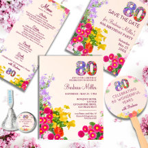 80 Years Party Vibrant Floral Design Pastel 80th