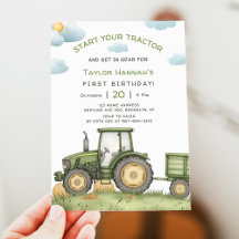 Modern Green Tractor 1st Birthday Party