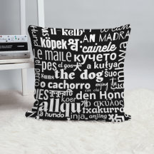 The word dog in various languages ​​black white