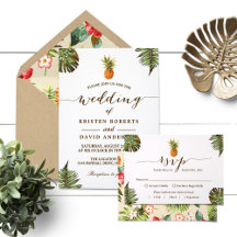 Tropical Leaves Pineapple Luau Invitation Suite