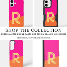 Modern Monogram Phone Cases Hot Pink Orange Design