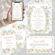 Colorful little wildflower pink text baby shower