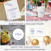 Modern Navy Blue Hello Sixty Birthday Collection