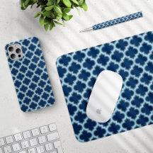 Blue and Baby Blue Trellis Latticework Quatrefoil