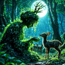Enchanted Fantasy Forest Spirit and Gentle Fawn
