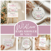 Little Wildflower Floral Girl Pink Bow Baby Shower