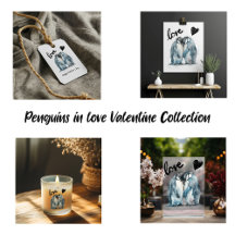 Watercolor Penguins in love for Valentine's day