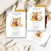 Watercolor Cute Baby Bear with Honey birthday 