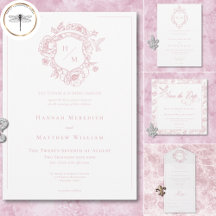 Elegant Pink Chinoiserie Bird & Crest Wedding