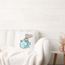 Mermaid with rainbow hair riding narwhal
