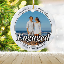Two Photo Our First Christmas Engaged ornament