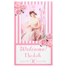 90th birthday party - elegant pink white stripes 