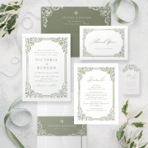 Sage Green Vintage Frame Elegant Script Wedding