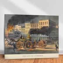Life of a Fireman Vintage 1860s Lithograph
