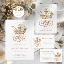 Vintage baby carriage gender neutral baby shower