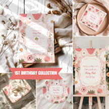 Red Strawberry Berry First 1st Birthday Party